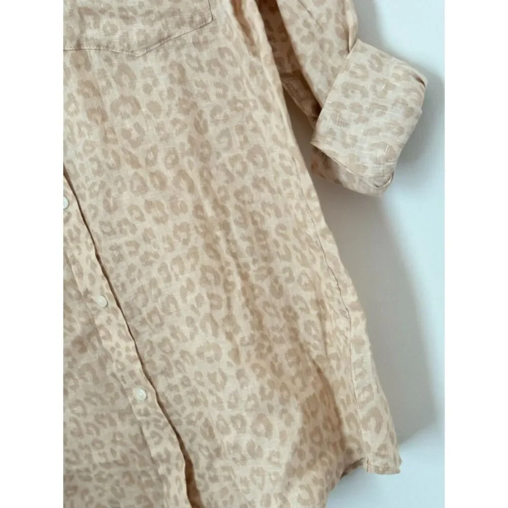 Gap 100% Linen Animal Print Shirt Women's Size Small New Neutral Classic N64 - Picture 12 of 14